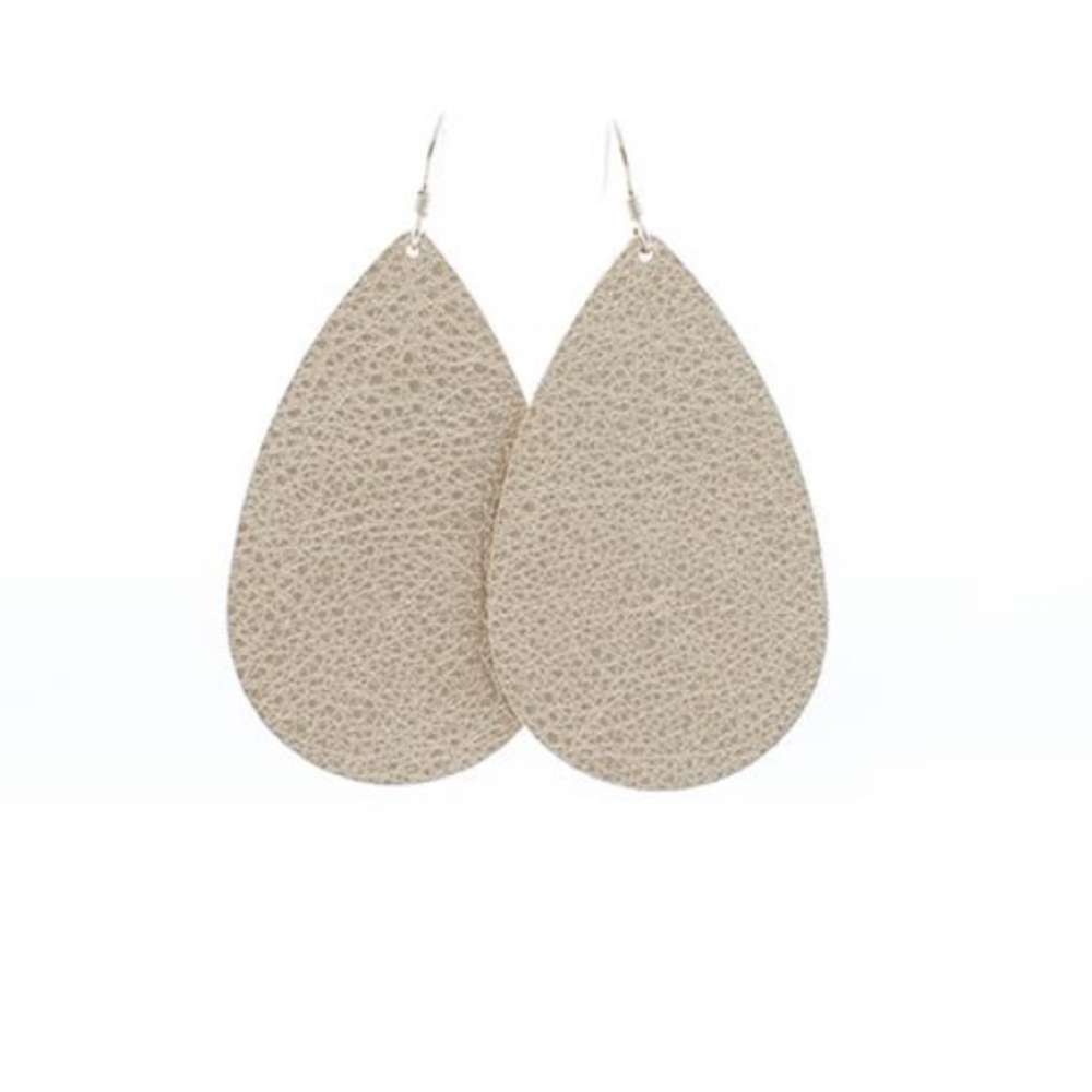 Nickel & Suede Medium Champagne Shimmer Leather Teardrop Earring